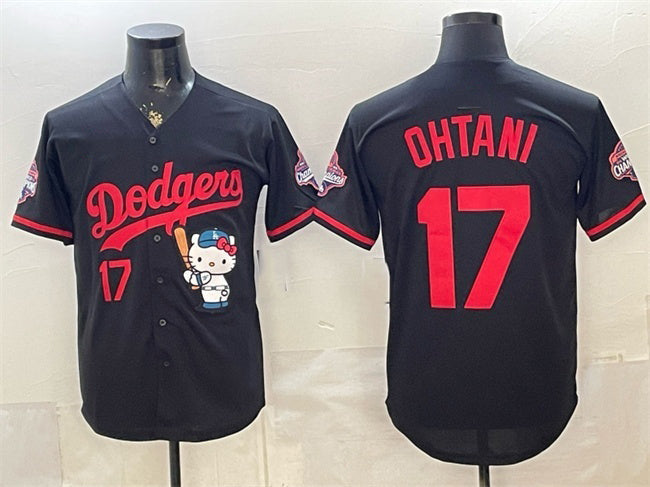 Los Angeles Dodgers #17 Shohei Ohtani Black Hello Kitty Night 2025 World Series Champions Patch Stitched Jersey - Main View