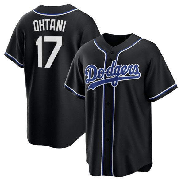 Los Angeles Dodgers #17 Shohei Ohtani Black Lights Out Limited Stitched Baseball Jersey - Main View
