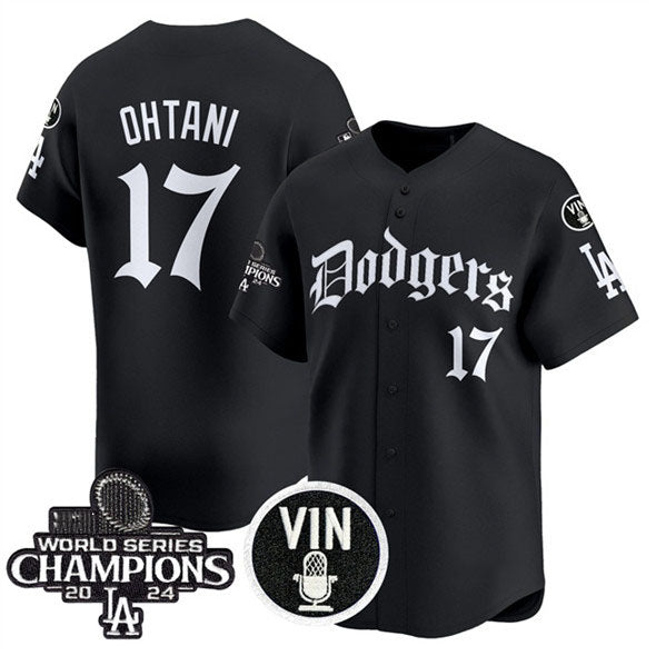 Los Angeles Dodgers #17 Shohei Ohtani Black Mexico 2025 LA Gothic Style With Vin And 2024 World Series Champions Patch Vapor Premier Limited Stitched Baseball Jersey - Main View