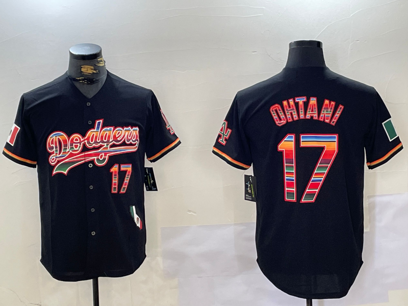 Los Angeles Dodgers #17 Shohei Ohtani Black Rainbow Mexico Cool Base Stitched Baseball Jerseys - Main View