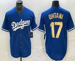 Los Angeles Dodgers #17 Shohei Ohtani Blue Gold Stitched Cool Base Jersey Baseball Jersey - Main View