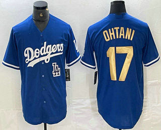 Los Angeles Dodgers #17 Shohei Ohtani Blue Gold Stitched Cool Base Jerseys Baseball Jersey - Main View