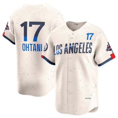 Los Angeles Dodgers #17 Shohei Ohtani Cream 2024 World Series Champions City Connect Limited Stitched Baseball Jersey - Main View
