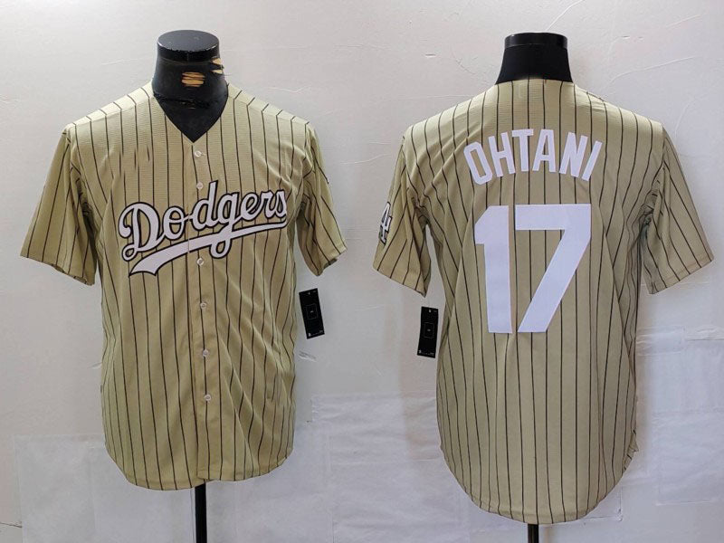 Los Angeles Dodgers #17 Shohei Ohtani Cream Pinstripe Cool Base Stitched Baseball Jerseys - Main View