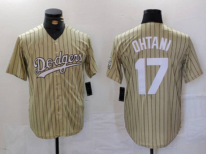 Los Angeles Dodgers #17 Shohei Ohtani Cream Pinstripe Cool Base Stitched Baseball Jerseys - Main View