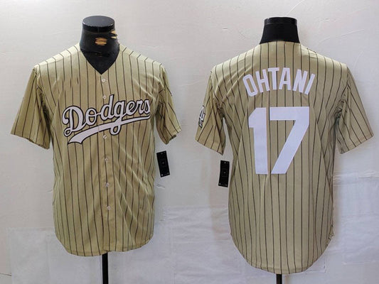 Los Angeles Dodgers #17 Shohei Ohtani Cream Pinstripe Cool Base Stitched Baseball Jerseys - Main View