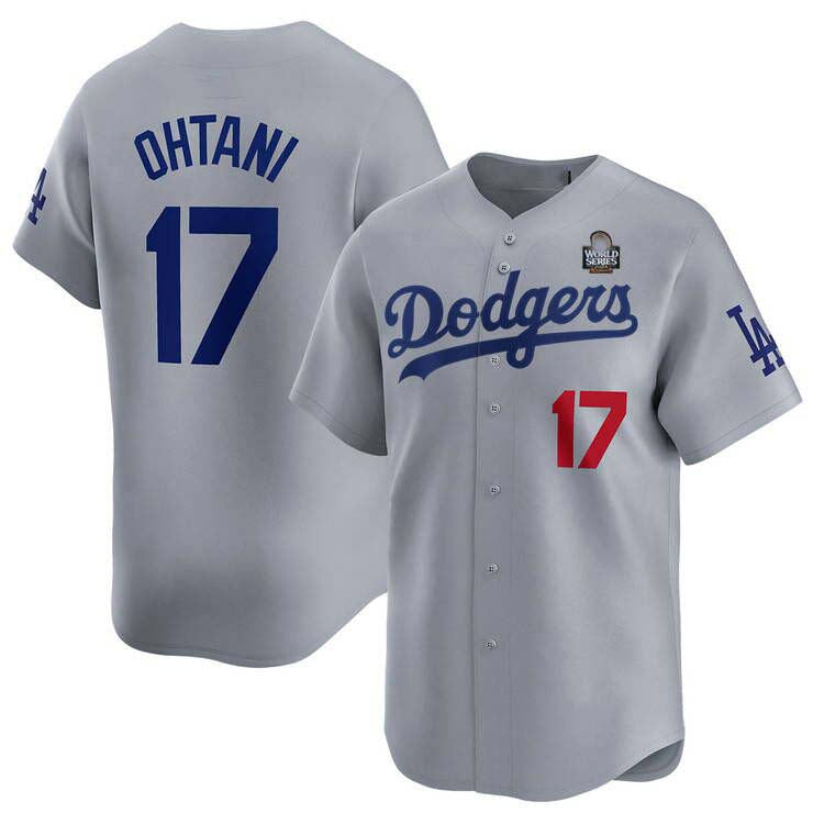 Los Angeles Dodgers #17 Shohei Ohtani Gray 2024 World Series Home Limited Cool Base Stitched Baseball Jersey - Main View