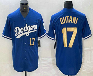 Los Angeles Dodgers #17 Shohei Ohtani Number Blue Gold Stitched Cool Base Jersey Baseball Jerseys - Main View