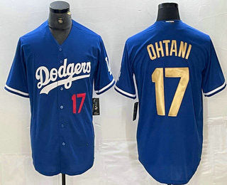 Los Angeles Dodgers #17 Shohei Ohtani Number Blue Gold Stitched Cool Base Jerseys Baseball Jerseys - Main View