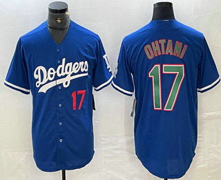 Los Angeles Dodgers #17 Shohei Ohtani Number Blue Green Stitched Cool Base Jersey Baseball Jerseys - Main View