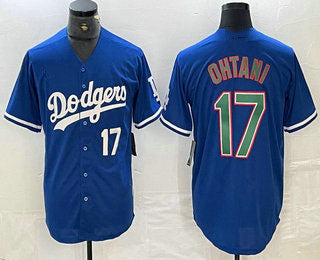 Los Angeles Dodgers #17 Shohei Ohtani Number Blue Green Stitched Cool Base Jerseys Baseball Jerseys - Main View