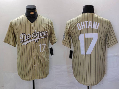 Los Angeles Dodgers #17 Shohei Ohtani Number Cream Pinstripe Cool Base Stitched Baseball Jerseys - Main View