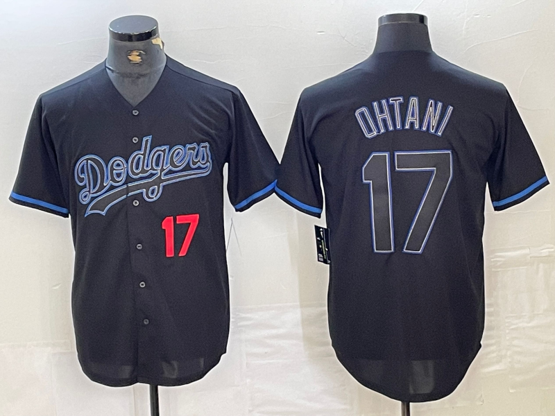 Los Angeles Dodgers #17 Shohei Ohtani Number Lights Out Black Fashion Stitched Cool Base  Baseball Jersey - Main View