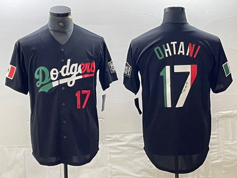 Los Angeles Dodgers #17 Shohei Ohtani Number Mexico Black Cool Base Stitched Baseball Jerseys - Main View