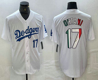 Los Angeles Dodgers #17 Shohei Ohtani Number Mexico White Cool Base Stitched Jerseys Baseball Jersey - Main View