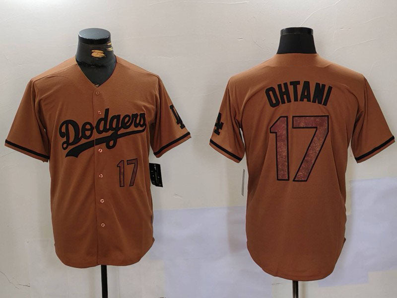 Los Angeles Dodgers #17 Shohei Ohtani Number Olive Cool Base Limited Stitched Baseball Jerseys - Main View