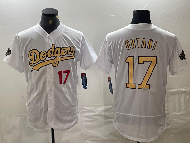 Los Angeles Dodgers #17 Shohei Ohtani Number White 2022 All Star Stitched Flex Base Baseball Jersey - Main View