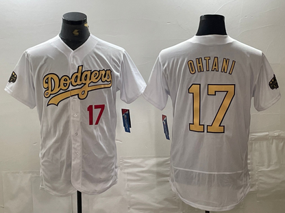 Los Angeles Dodgers #17 Shohei Ohtani Number White 2022 All Star Stitched Flex Base Baseball Jersey - Main View