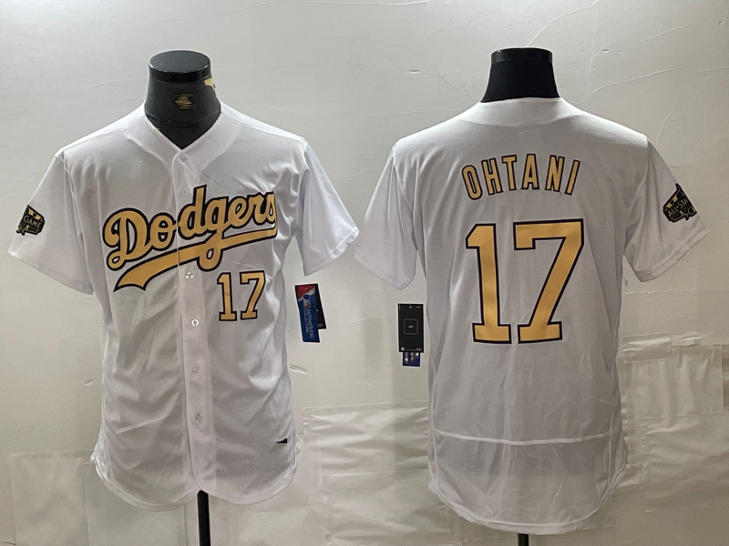 Los Angeles Dodgers #17 Shohei Ohtani Number White 2022 All Star Stitched Flex Base Baseball Jersey - Main View