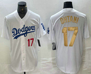 Los Angeles Dodgers #17 Shohei Ohtani Number White Gold Stitched Cool Base Jersey Baseball Jersey - Main View