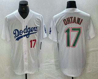 Los Angeles Dodgers #17 Shohei Ohtani Number White Green Stitched Cool Base Jersey Baseball Jersey - Main View