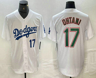 Los Angeles Dodgers #17 Shohei Ohtani Number White Green Stitched Cool Base Jerseys Baseball Jersey - Main View