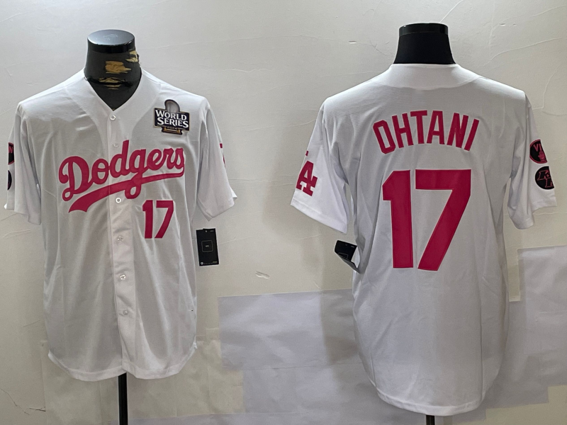 Los Angeles Dodgers #17 Shohei Ohtani Number White Pink 2024 World Series Limited Cool Base Stitched Baseball Jersey - Main View