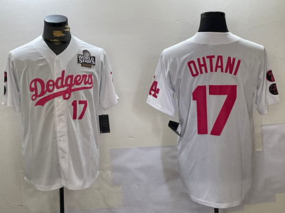Los Angeles Dodgers #17 Shohei Ohtani Number White Pink 2024 World Series Limited Cool Base Stitched Baseball Jersey - Main View