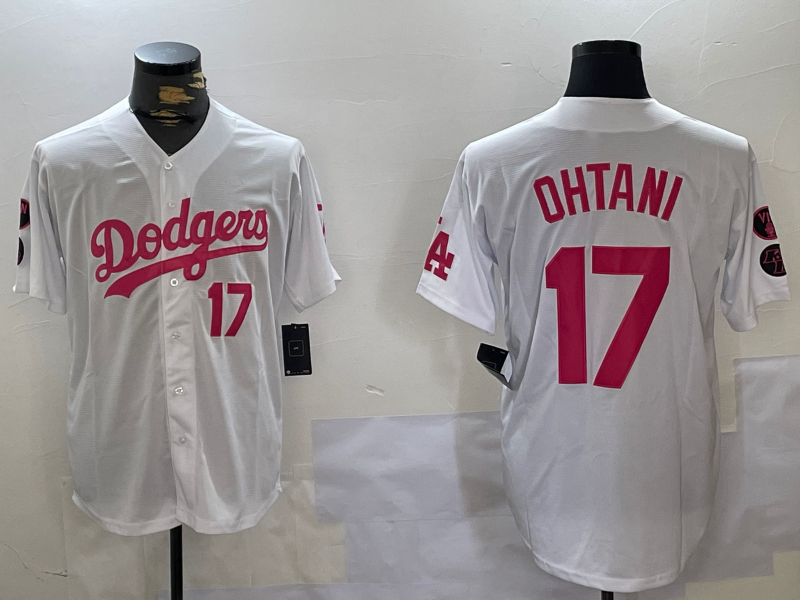 Los Angeles Dodgers #17 Shohei Ohtani Number White Pink Limited Cool Base Stitched Baseball Jerseys - Main View