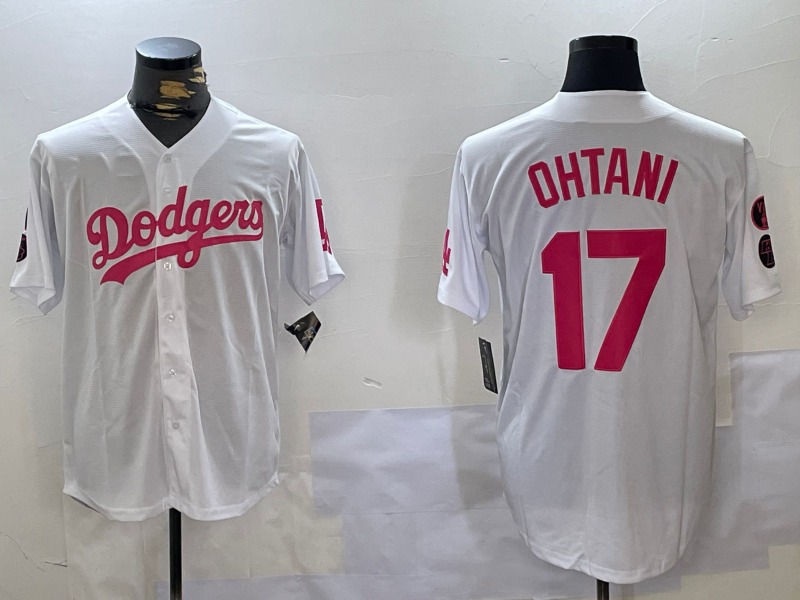 Los Angeles Dodgers #17 Shohei Ohtani Number White Pink Limited Cool Base Stitched Baseball Jersey - Main View