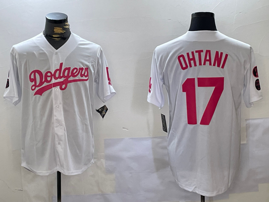 Los Angeles Dodgers #17 Shohei Ohtani Number White Pink Limited Cool Base Stitched Baseball Jersey - Main View