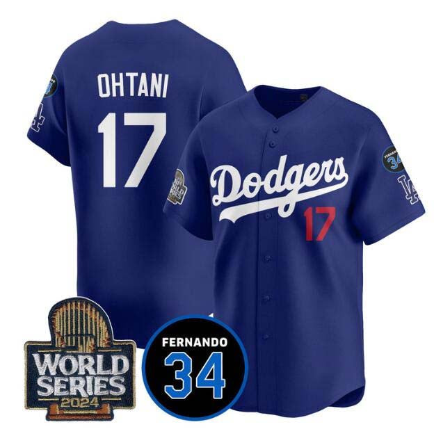 Los Angeles Dodgers #17 Shohei Ohtani Royal 2024 World Series With Fernando Memorial Patch Limited Stitched Baseball Jersey - Main View