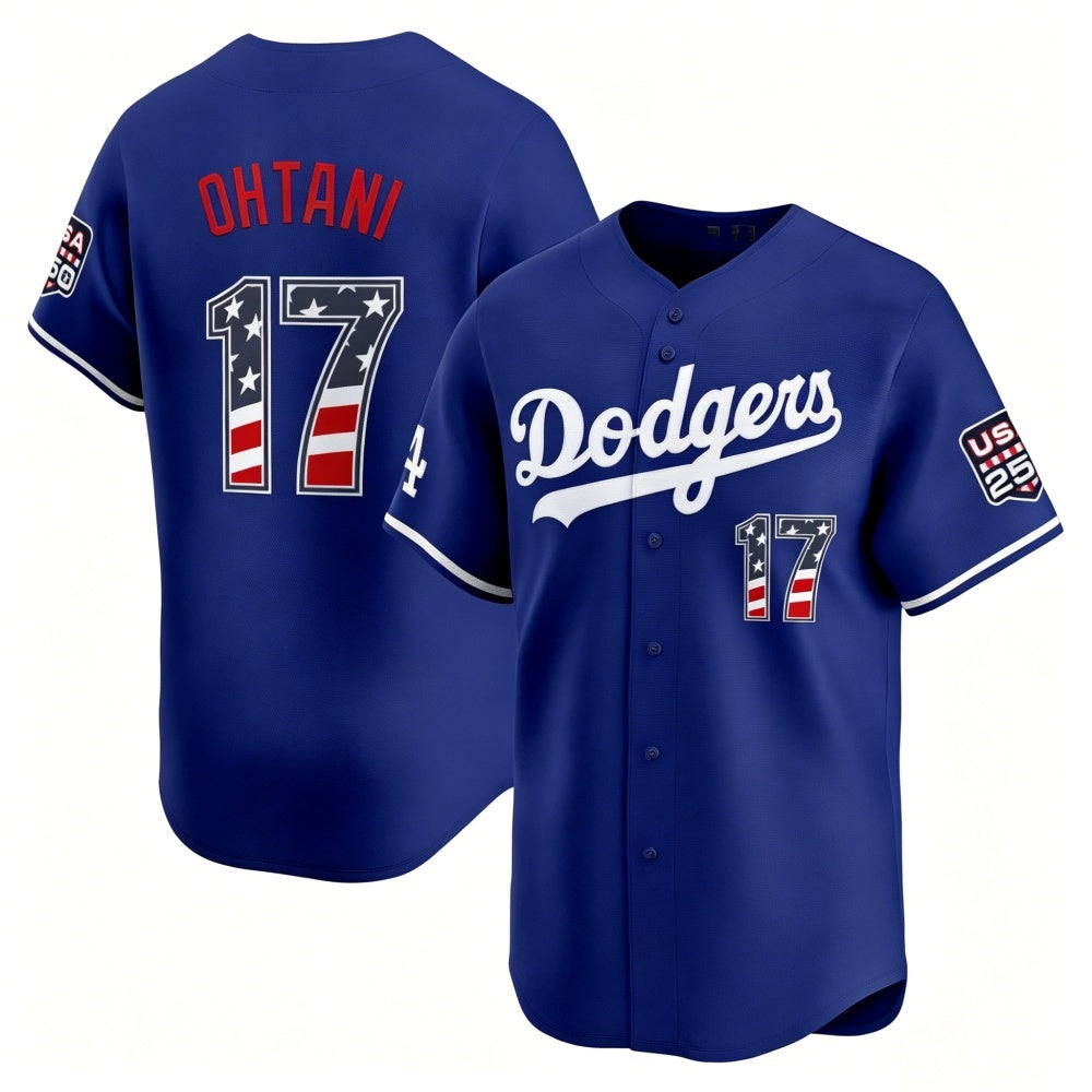 Los Angeles Dodgers #17 Shohei Ohtani Royal USA 250 Fourth of July Limited Stitched Jersey - Main View