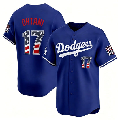 Los Angeles Dodgers #17 Shohei Ohtani Royal USA 250 Fourth of July Limited Stitched Jersey - Main View