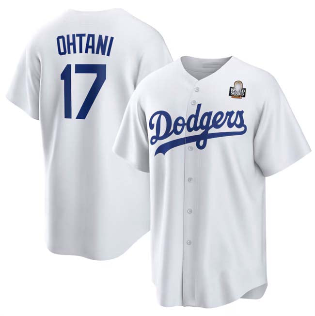 Los Angeles Dodgers #17 Shohei Ohtani White 2024 World Series Cool Base Stitched Baseball Jersey - Main View