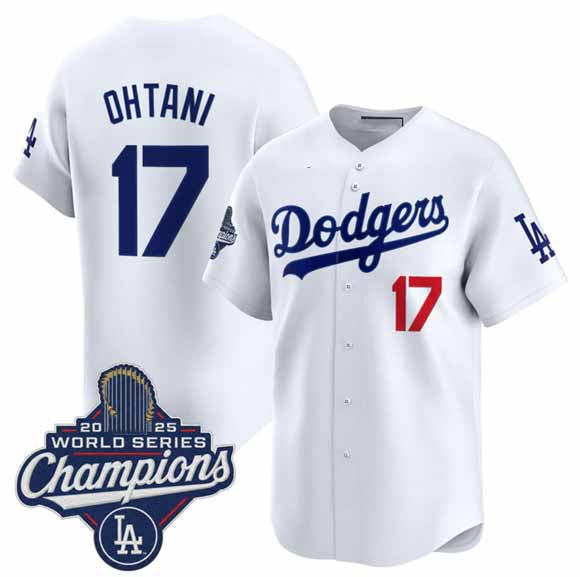 Los Angeles Dodgers #17 Shohei Ohtani White 2025 Champions Stitched Baseball Jersey - Main View
