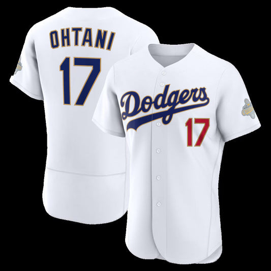 Los Angeles Dodgers #17 Shohei Ohtani White 2026 Gold Collection Authentic Stitched Baseball Jersey - Main View