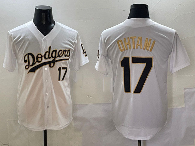 Los Angeles Dodgers #17 Shohei Ohtani White Gold Limited Stitched Baseball Jersey - Main View