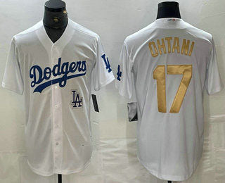 Los Angeles Dodgers #17 Shohei Ohtani White Gold Stitched Cool Base Jersey Baseball Jersey - Main View