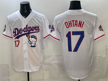 Los Angeles Dodgers #17 Shohei Ohtani White Hello Kitty Night 2025 World Series Champions Patch Stitched Jersey - Main View