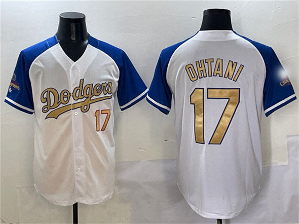 Los Angeles Dodgers #17 Shohei Ohtani White Royal Gold 2024 World Series Champions Vapor Limited Stitched Baseball Jersey - Main View