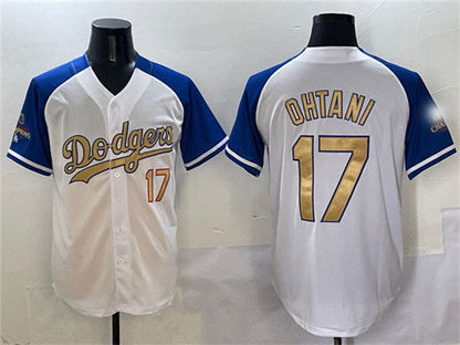 Los Angeles Dodgers #17 Shohei Ohtani White Royal Gold 2024 World Series Champions Vapor Limited Stitched Baseball Jersey - Main View