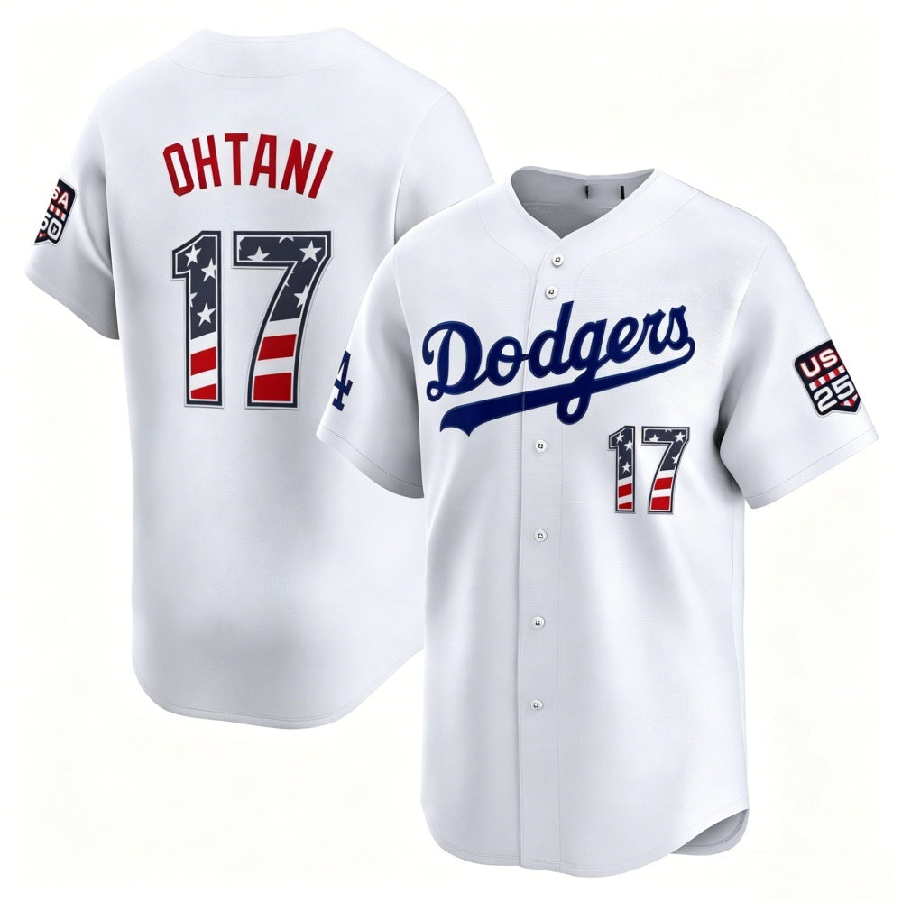 Los Angeles Dodgers #17 Shohei Ohtani White USA 250 Fourth of July Limited Stitched Jersey - Main View