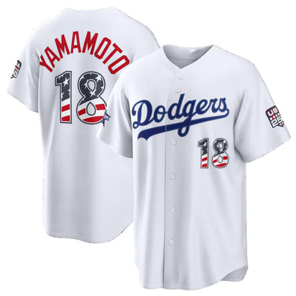 Los Angeles Dodgers #18 Yoshinobu Yamamoto 2026 All-Star Edition Stars & Stripes White Stadium Baseball Jersey - Main View