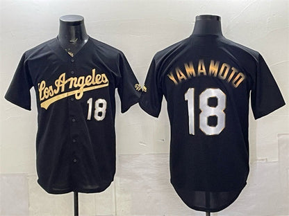 Los Angeles Dodgers #18 Yoshinobu Yamamoto Black Gold Limited Stitched Jersey - Main View