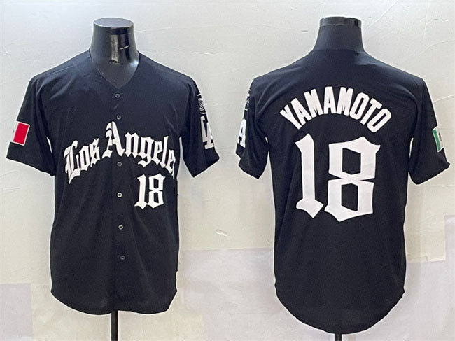 Los Angeles Dodgers #18 Yoshinobu Yamamoto Black Mexico 2025 LA Gothic Style With Fernando Patch Vapor Premier Limited Stitched Baseball Jersey - Main View