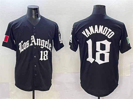 Los Angeles Dodgers #18 Yoshinobu Yamamoto Black Mexico 2025 LA Gothic Style With Fernando Patch Vapor Premier Limited Stitched Baseball Jersey - Main View