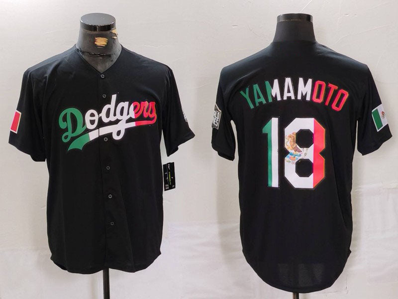 Los Angeles Dodgers #18 Yoshinobu Yamamoto Black Mexico Cool Base Stitched Baseball Jerseys - Main View