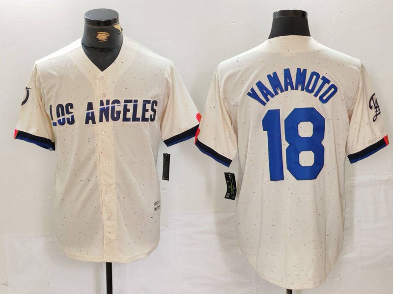 Los Angeles Dodgers #18 Yoshinobu Yamamoto Cream 2024 City Connect Limited Stitched Baseball Jersey - Main View