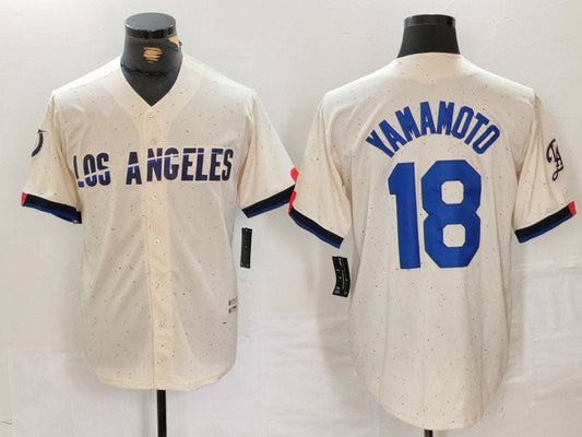 Los Angeles Dodgers #18 Yoshinobu Yamamoto Cream 2024 City Connect Limited Stitched Baseball Jersey - Main View